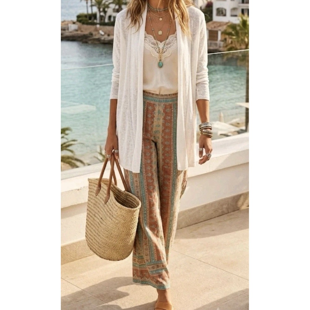 Rachel Zoe 100% Linen Cardigan Sweater White Minimalist Resort Coastal Beach